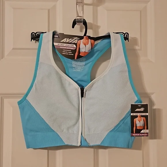 NWT Blue/Teal Avia zip front Racerback sports bra